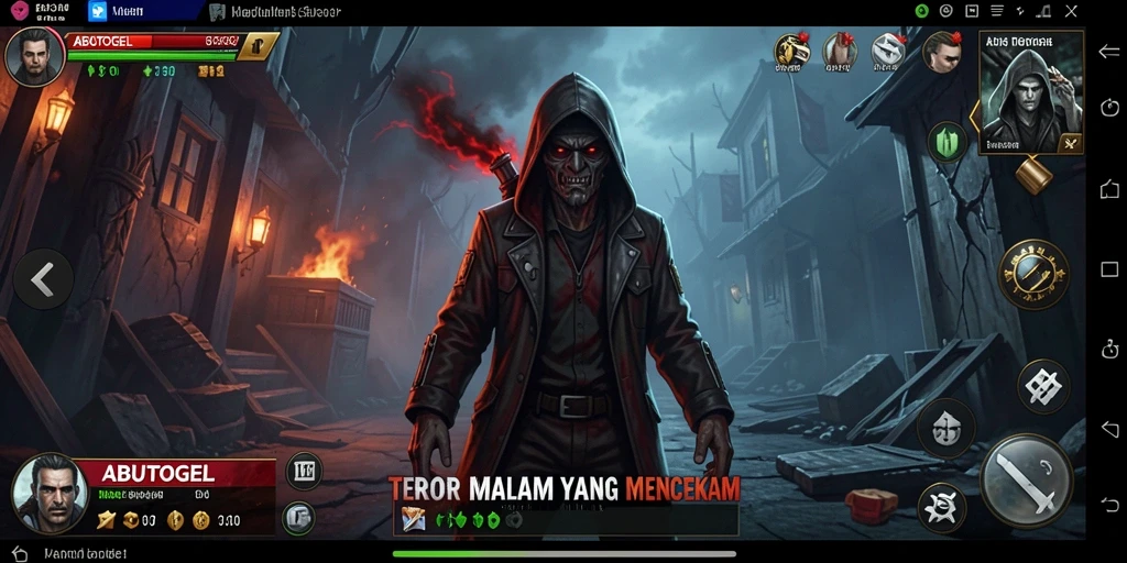 Screenshoot gameplay yang menampilkan suasana seram dalam ABUTOGEL.