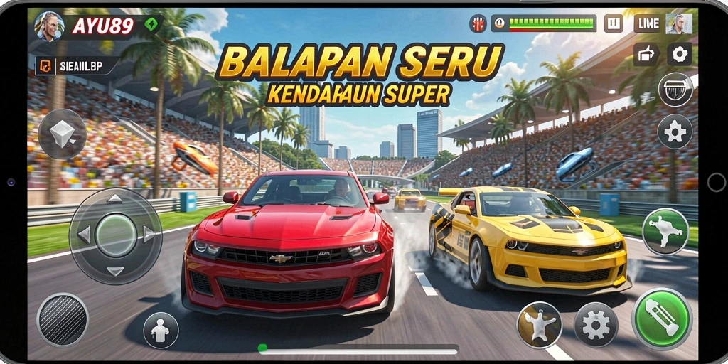 Tampilan gameplay AYU89 yang menegangkan dan seru dalam balapan.
