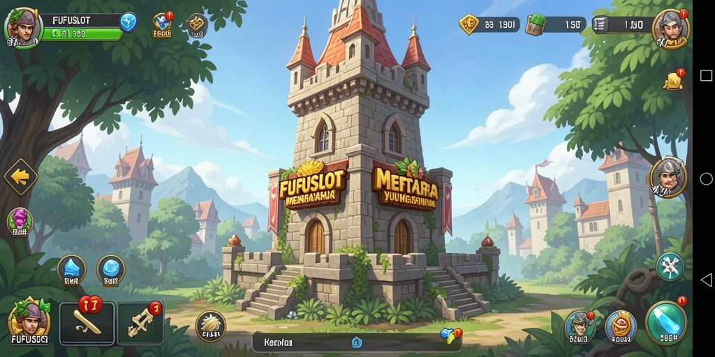 Gameplay seru FUFUSLOT dengan menara yang unik dan strategi pertahanan yang mendebarkan.