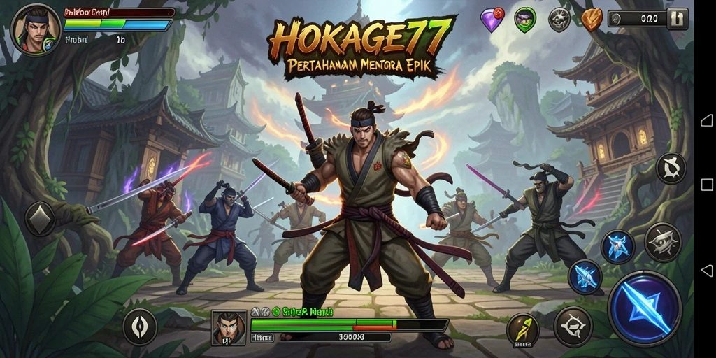 Tampilan gameplay HOKAGE77 yang memukau dengan menara pertahanan yang strategis.