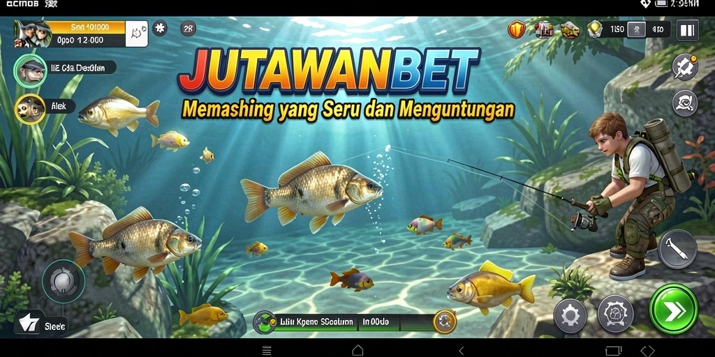 Screenshot menunjukkan pemain menangkap ikan besar di dalam game Fishing.