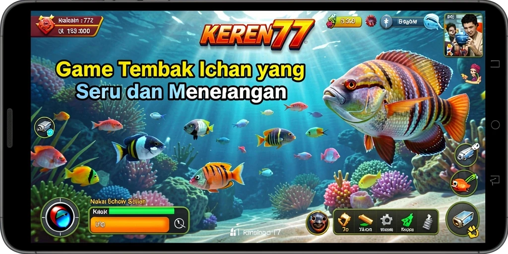 Screenshot gameplay KEREN77 menunjukkan aksi menembak ikan yang seru.