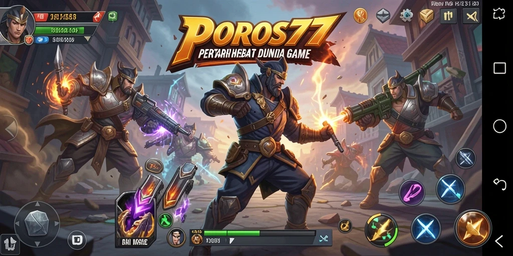 Tampilan gameplay intens di POROS77 dengan karakter bertarung.