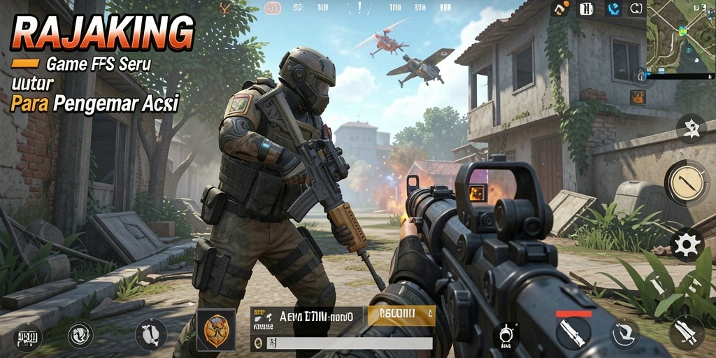 Tangkapan layar utama menampilkan aksi intens gameplay FPS RAJAKING.