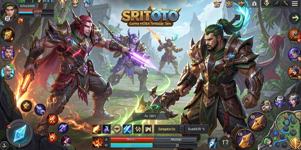 Screenshot gameplay SRITOTO yang menampilkan pertarungan seru di arena.