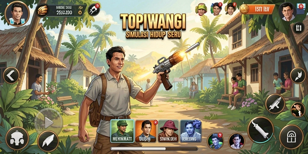 Screenshot gameplay TOPIWANGI yang menunjukkan interaksi mendalam.